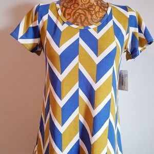 Lularoe Classic T XXS Blue Mustard Herringnone